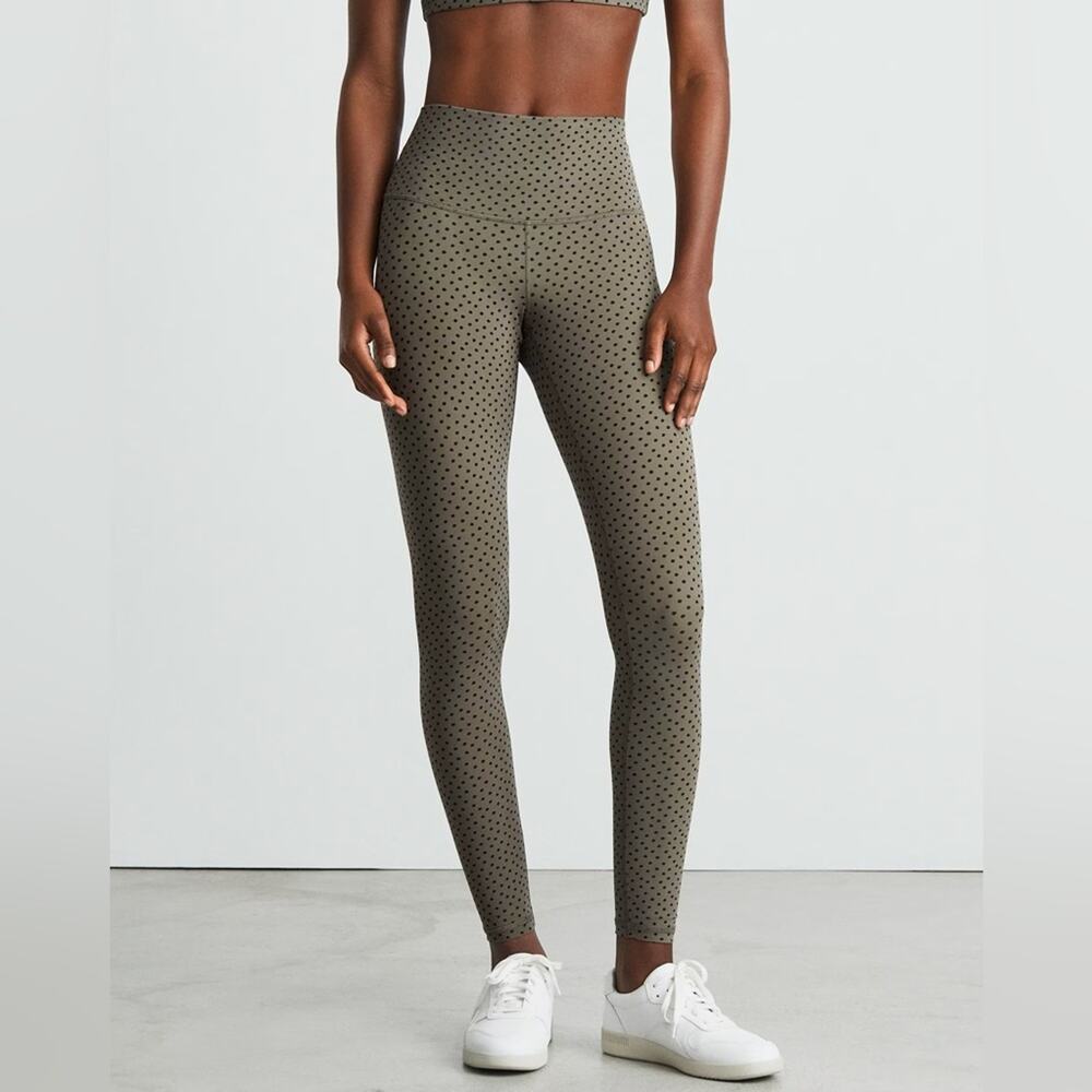Everlane Perform Ankle Legging in Green Taupe Polka Dot large